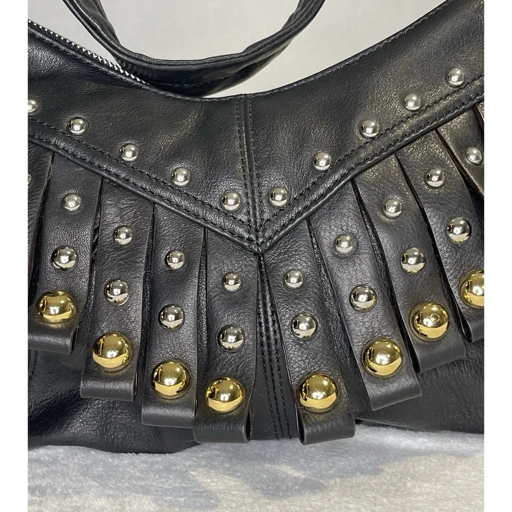 NEW B Makowsky Las Vegas Hobo Handbag Black Studded Leather Shoulder Bag Purse